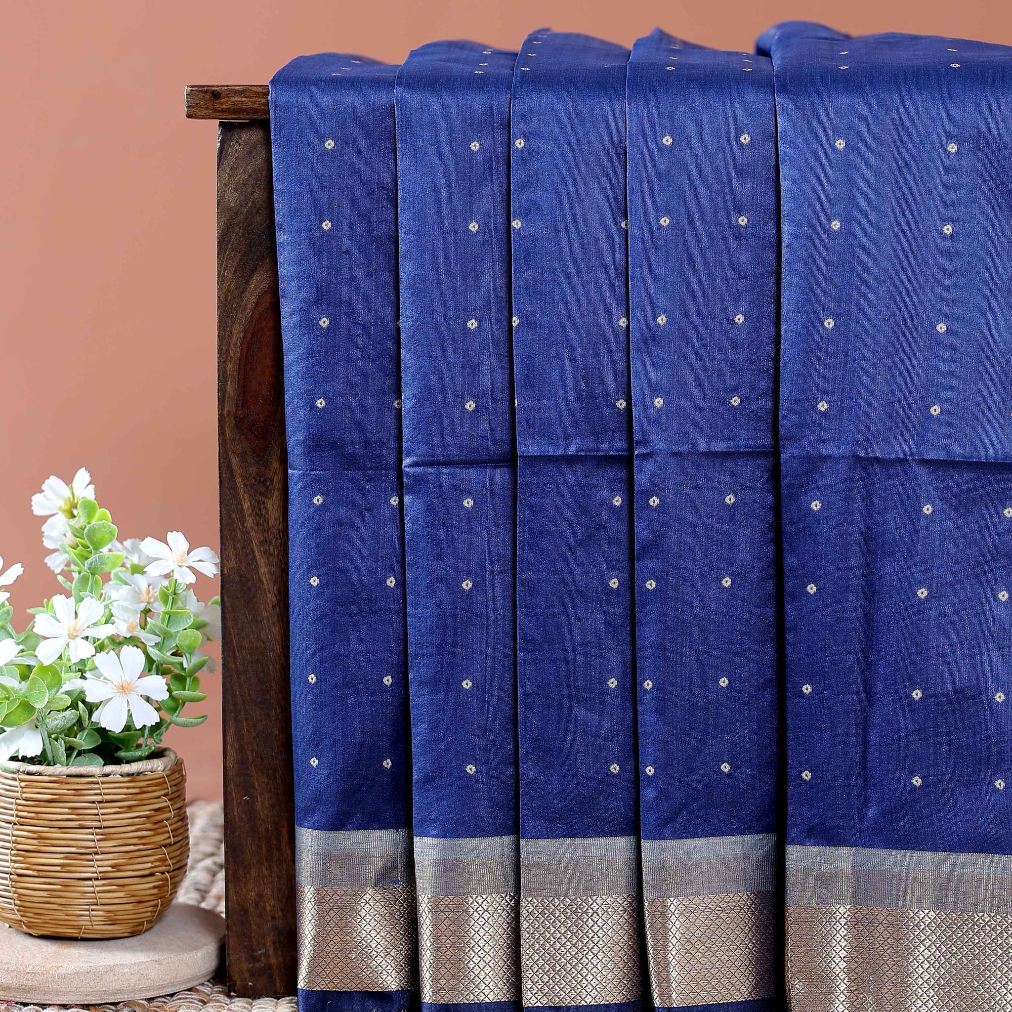 Elegant Semi Silk Saree with All-Over Zari Buttas and Woven Pallu - Blue