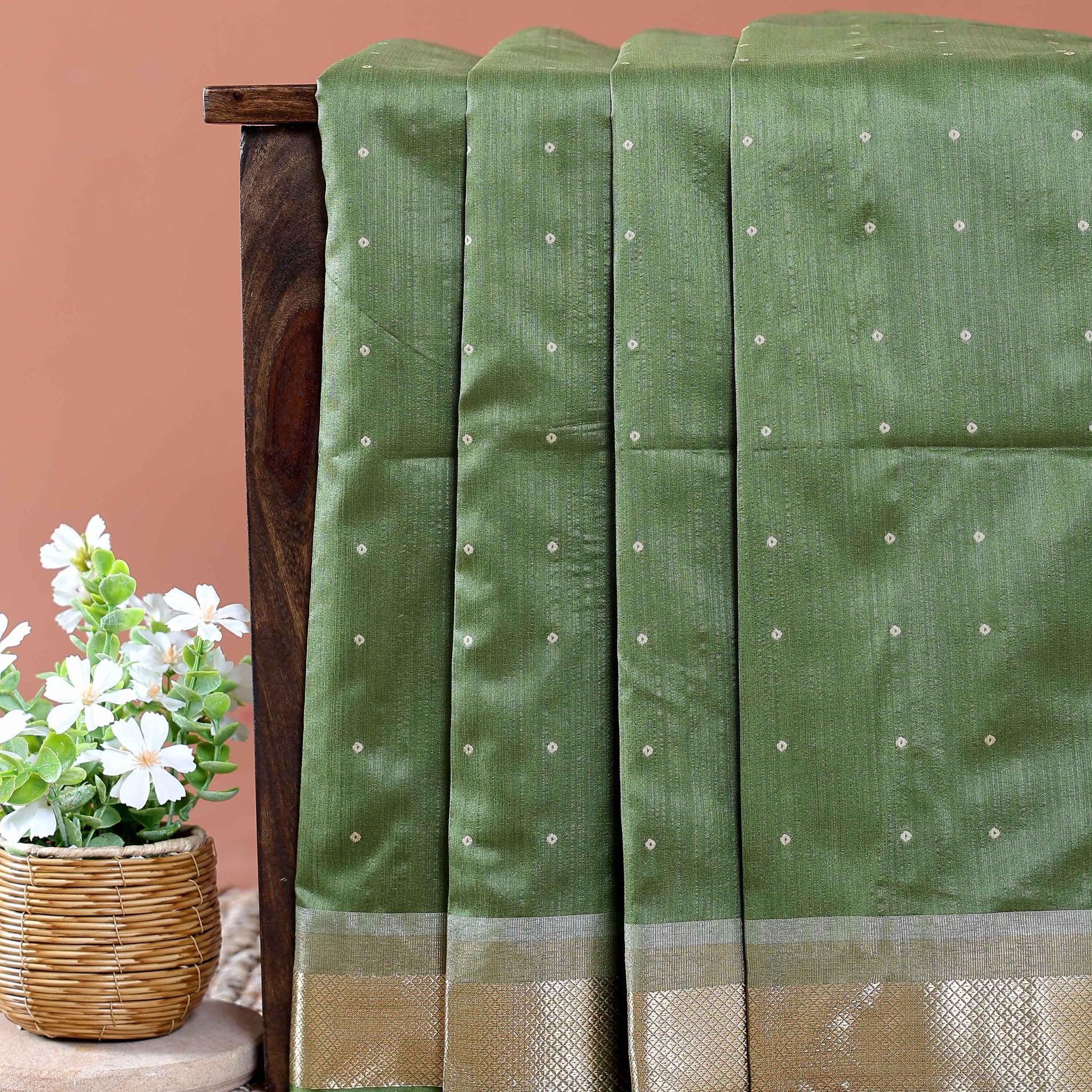 Elegant Semi Silk Saree with All-Over Zari Buttas and Woven Pallu - Green