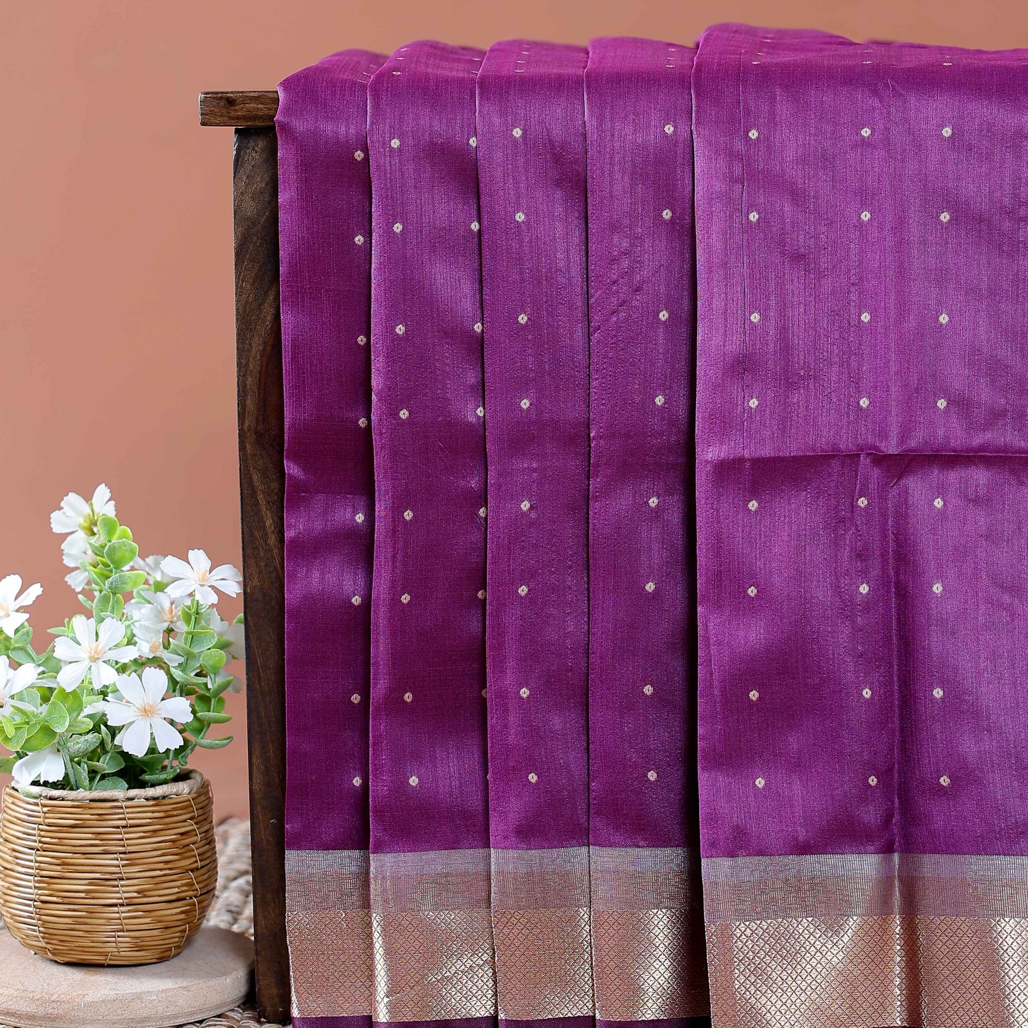 Elegant Semi Silk Saree with All-Over Zari Buttas and Woven Pallu - Purple