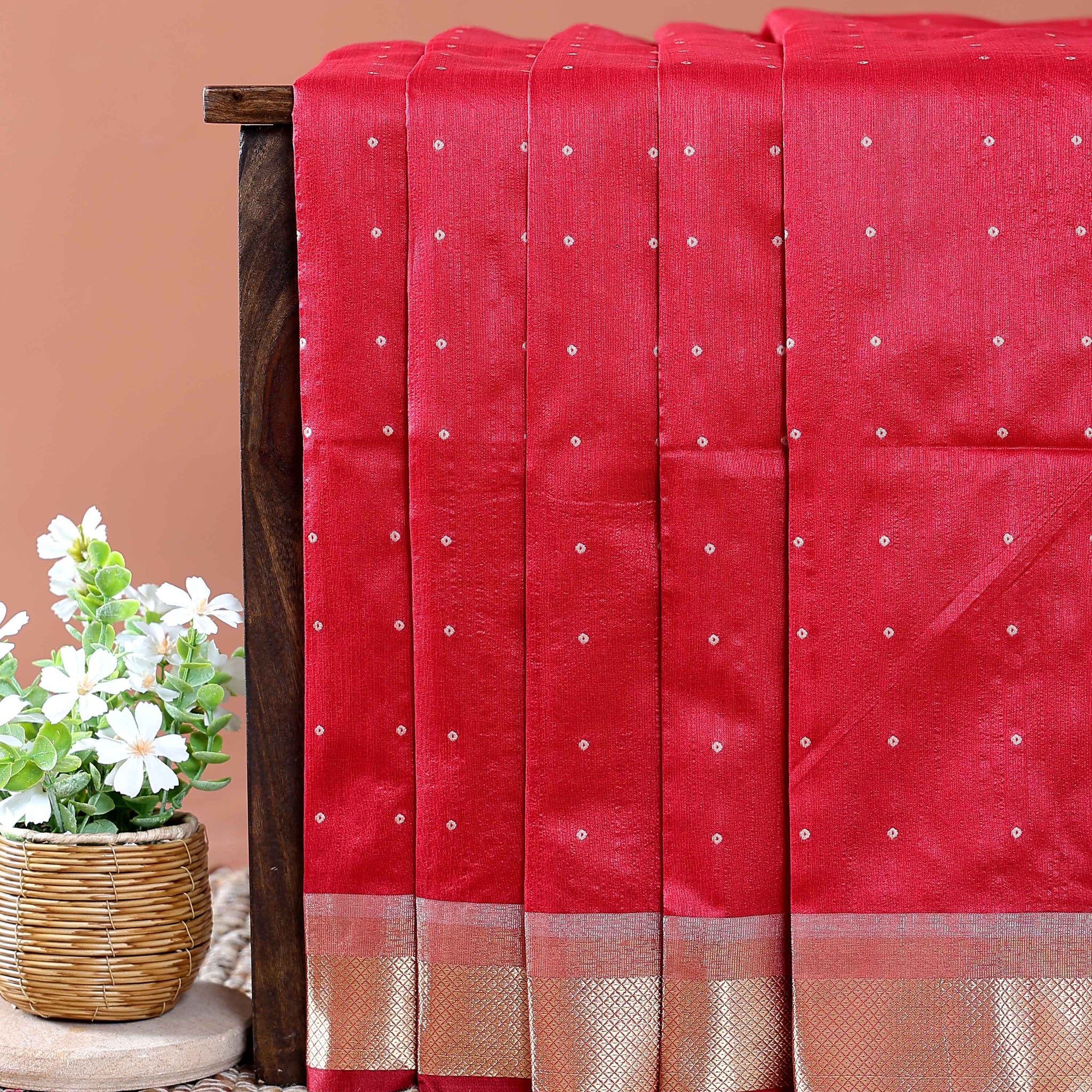 Elegant Semi Silk Saree with All-Over Zari Buttas and Woven Pallu - Red