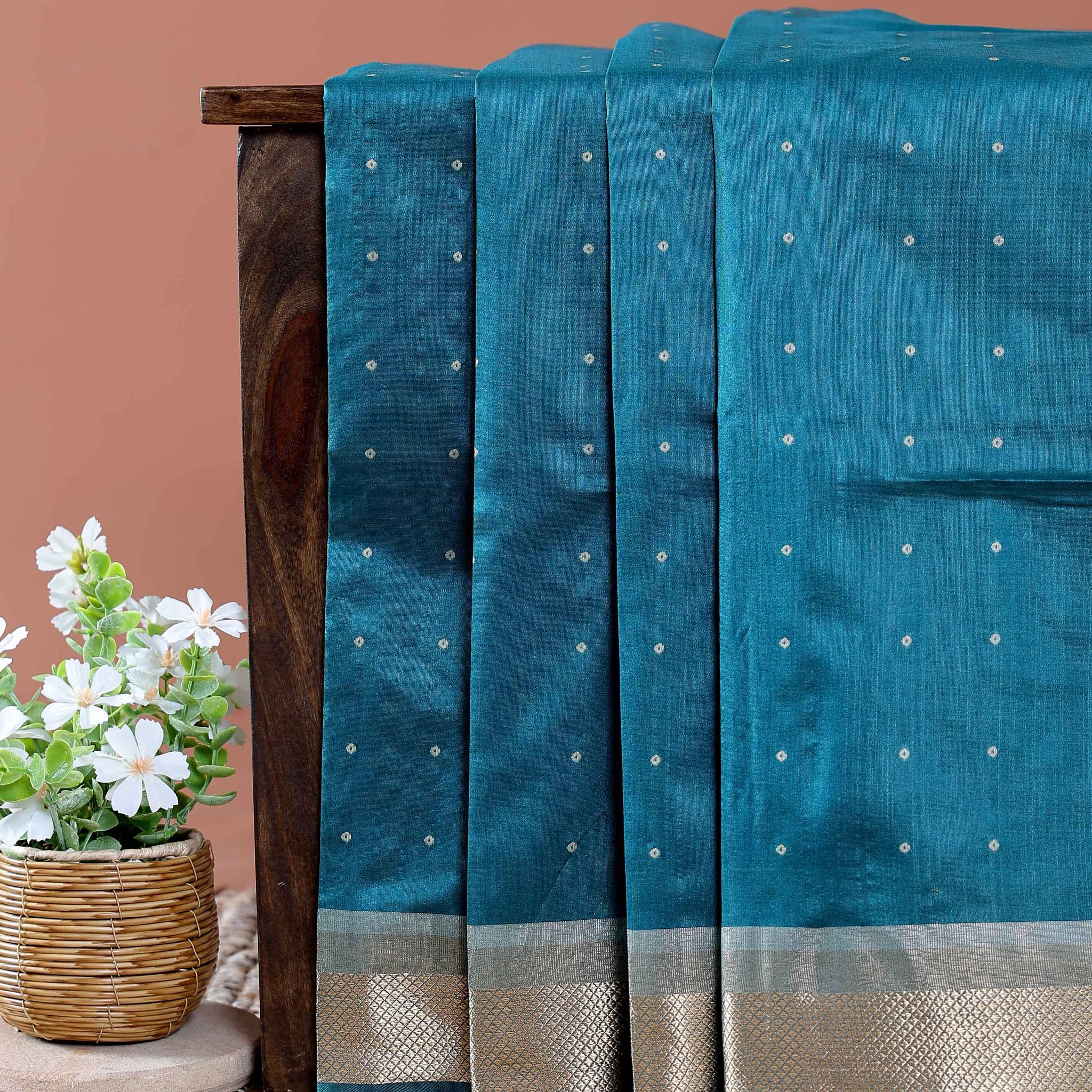 Elegant Semi Silk Saree with All-Over Zari Buttas and Woven Pallu - Teal