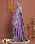 Elegant Semi Silk Saree with Intricate Diamond Pattern and Traditional Border - Lavender