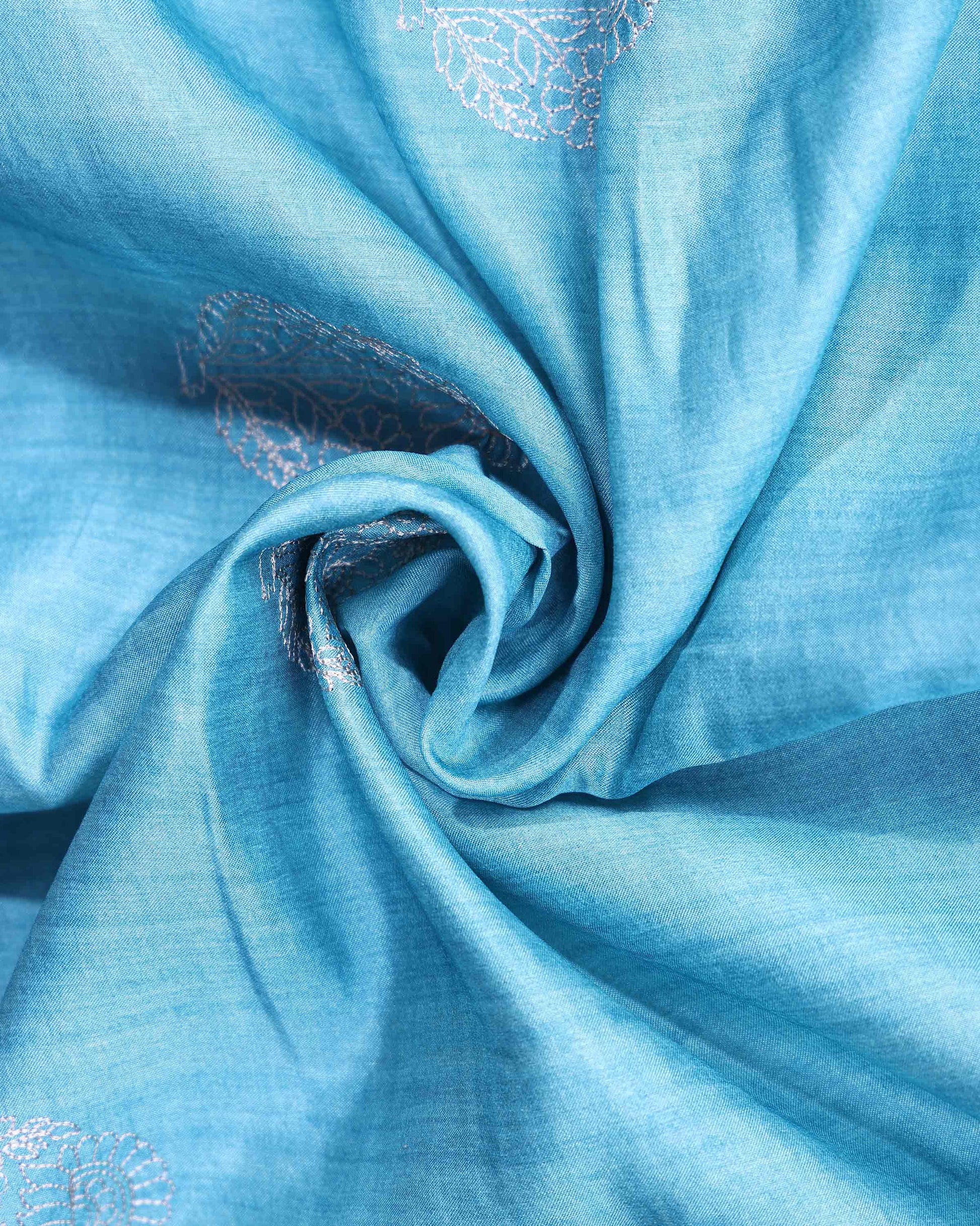 Elegant Semi Tussar Floral Embroided Saree with a Classic Self Floral Border - Blue-Close Up