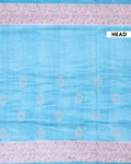 Elegant Semi Tussar Floral Embroided Saree with a Classic Self Floral Border - Blue-Head