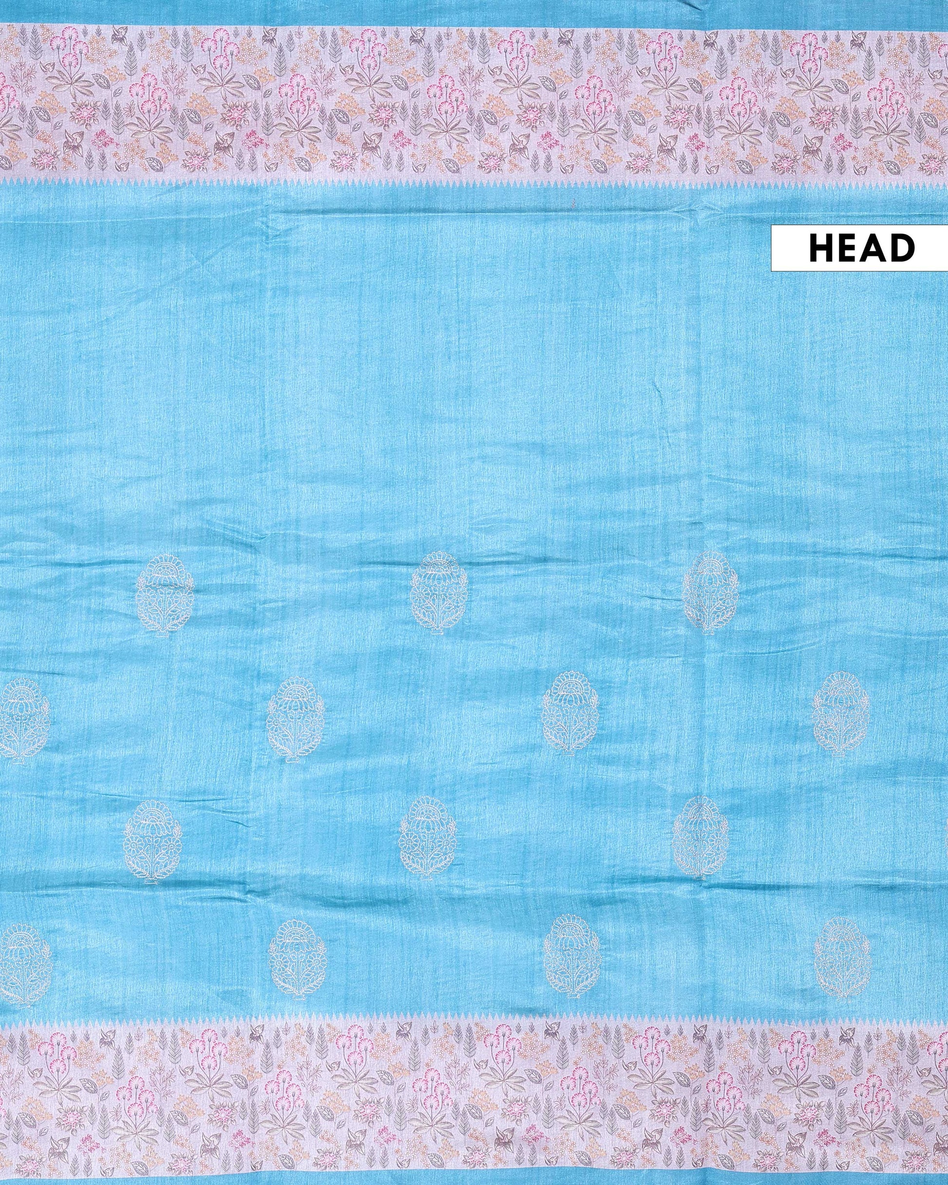 Elegant Semi Tussar Floral Embroided Saree with a Classic Self Floral Border - Blue-Head