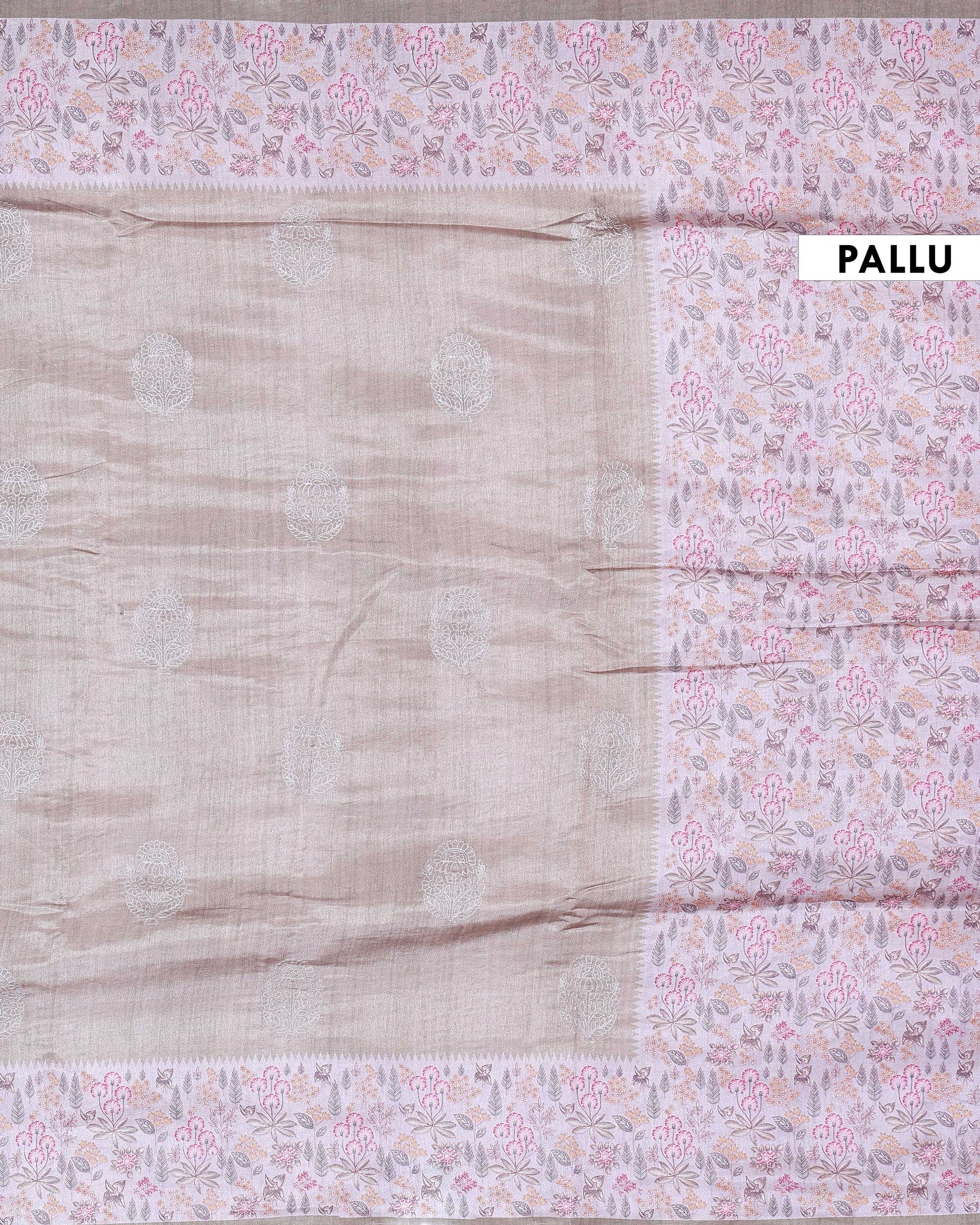 Elegant Semi Tussar Floral Embroided Saree with a Classic Self Floral Border - Brown-Pallu