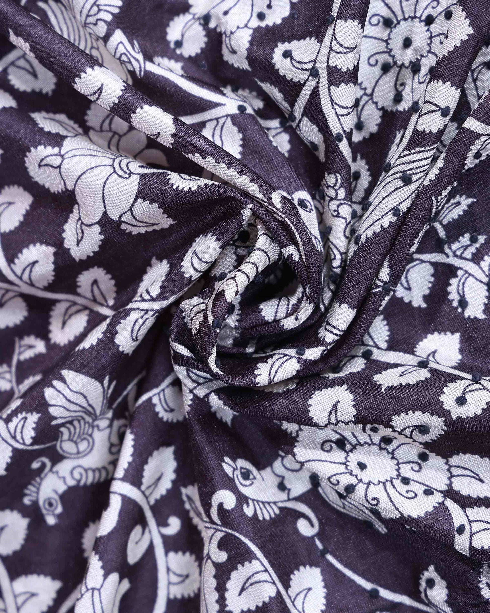 Elegant Semi Tussar Kalamkari Inspired Knot Work Saree with a Classic Self Border - Black-Close Up