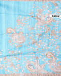 Elegant Semi Tussar Kalamkari Inspired Knot Work Saree with a Classic Self Border - Blue-Pallu