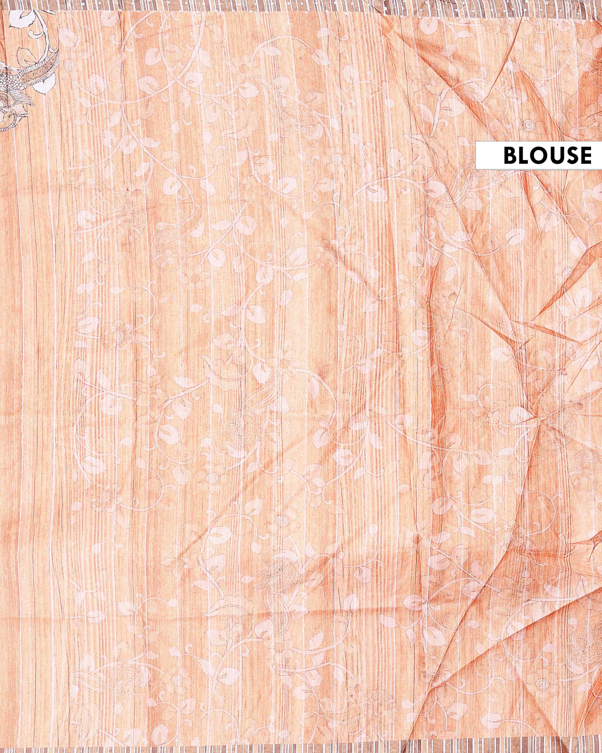 Elegant Semi Tussar Kalamkari Inspired Knot Work Saree with a Classic Self Border - Orange-Blouse