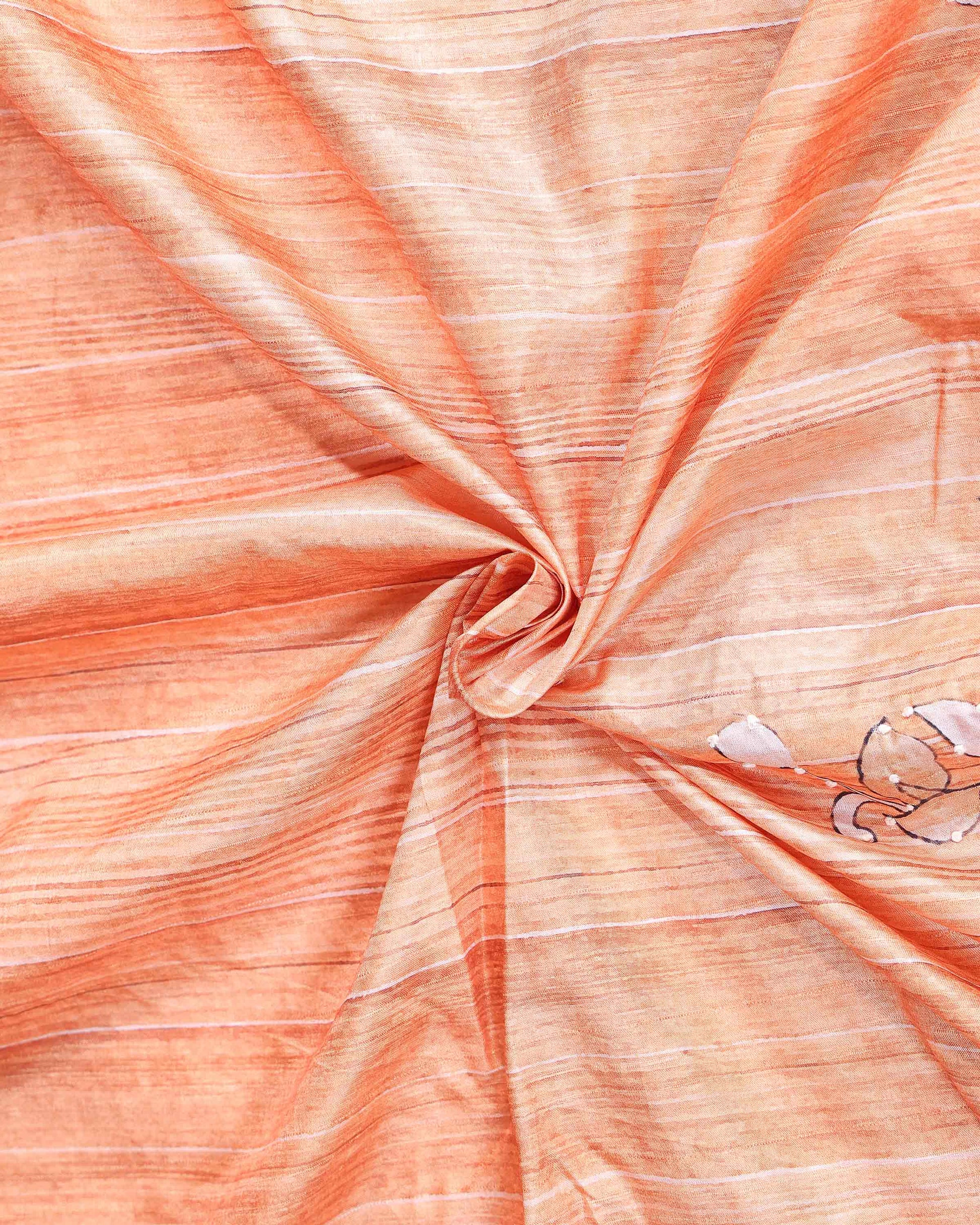 Elegant Semi Tussar Kalamkari Inspired Knot Work Saree with a Classic Self Border - Orange-Close Up