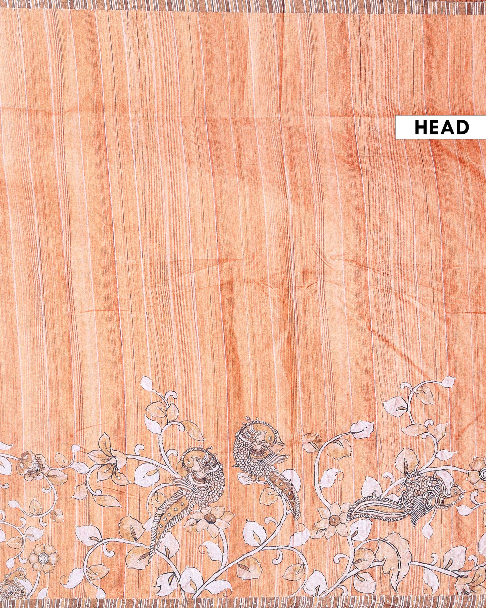 Elegant Semi Tussar Kalamkari Inspired Knot Work Saree with a Classic Self Border - Orange-Head