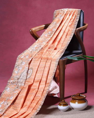 Elegant Semi Tussar Kalamkari Inspired Knot Work Saree with a Classic Self Border - Orange