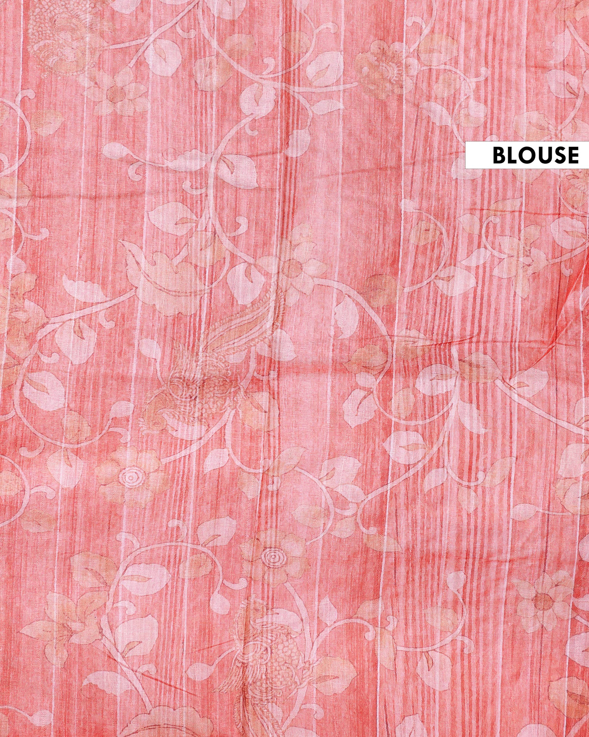 Elegant Semi Tussar Kalamkari Inspired Knot Work Saree with a Classic Self Border - Peach-Blouse