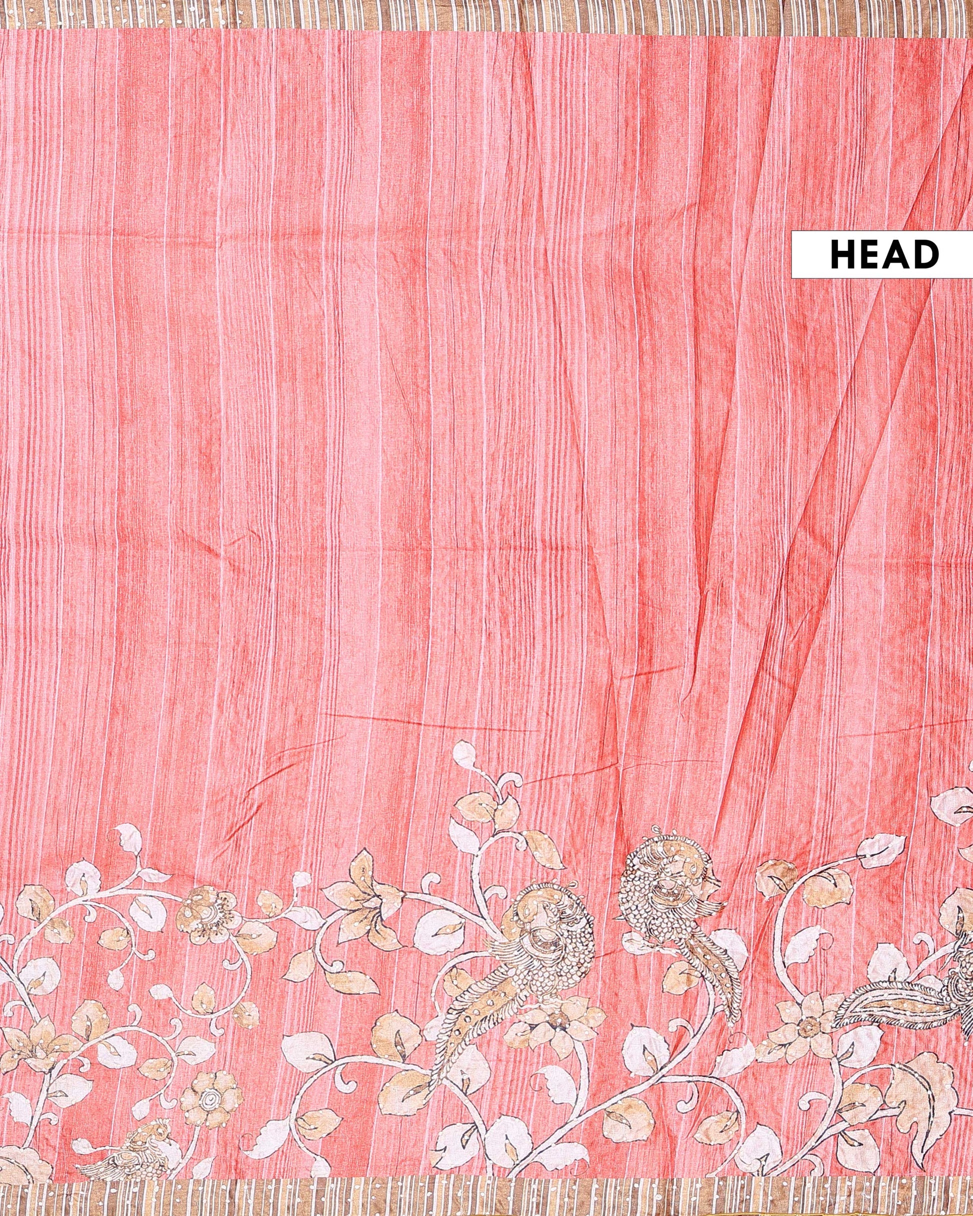 Elegant Semi Tussar Kalamkari Inspired Knot Work Saree with a Classic Self Border - Peach-Head