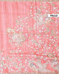 Elegant Semi Tussar Kalamkari Inspired Knot Work Saree with a Classic Self Border - Peach-Pallu