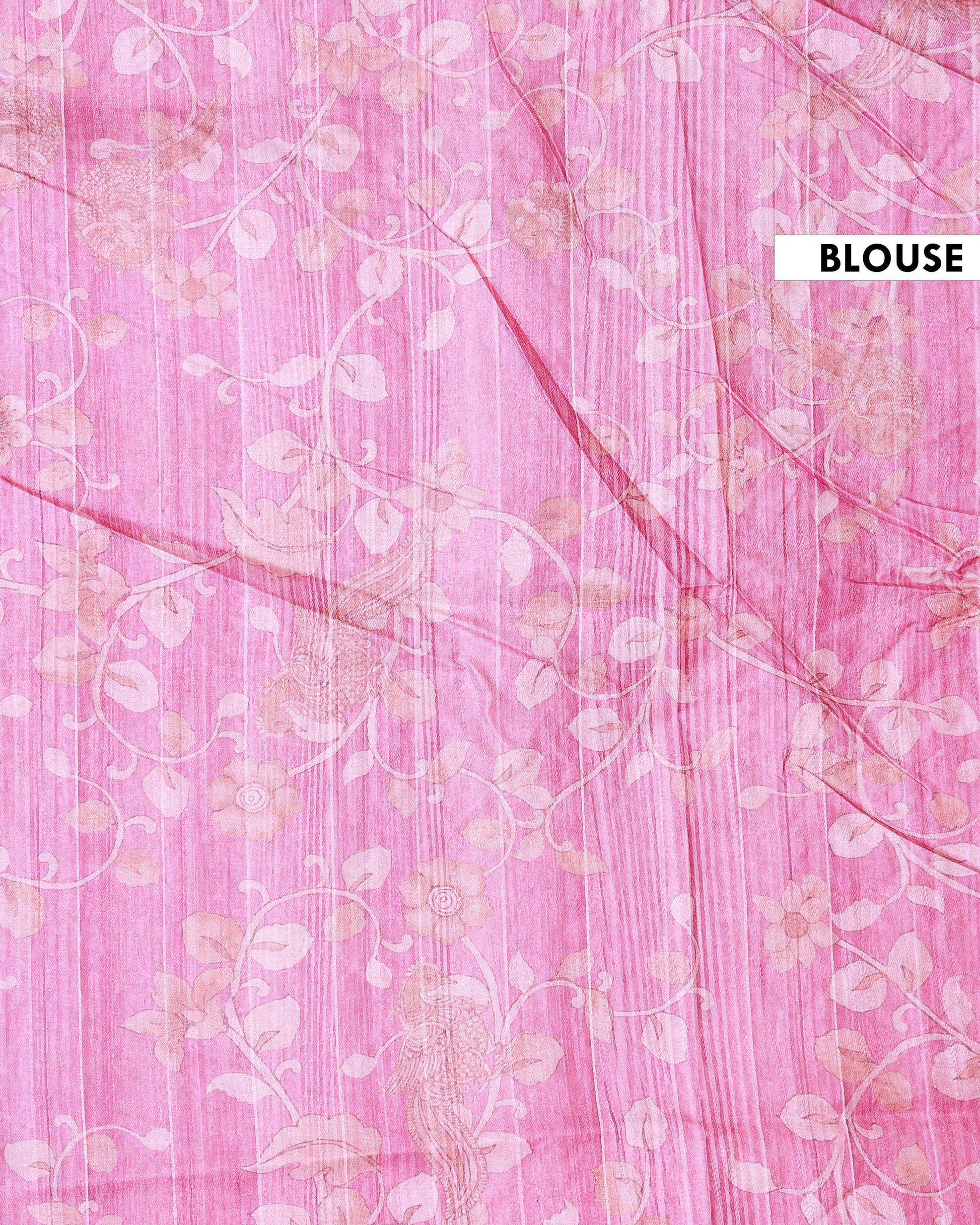 Elegant Semi Tussar Kalamkari Inspired Knot Work Saree with a Classic Self Border - Pink-Blouse