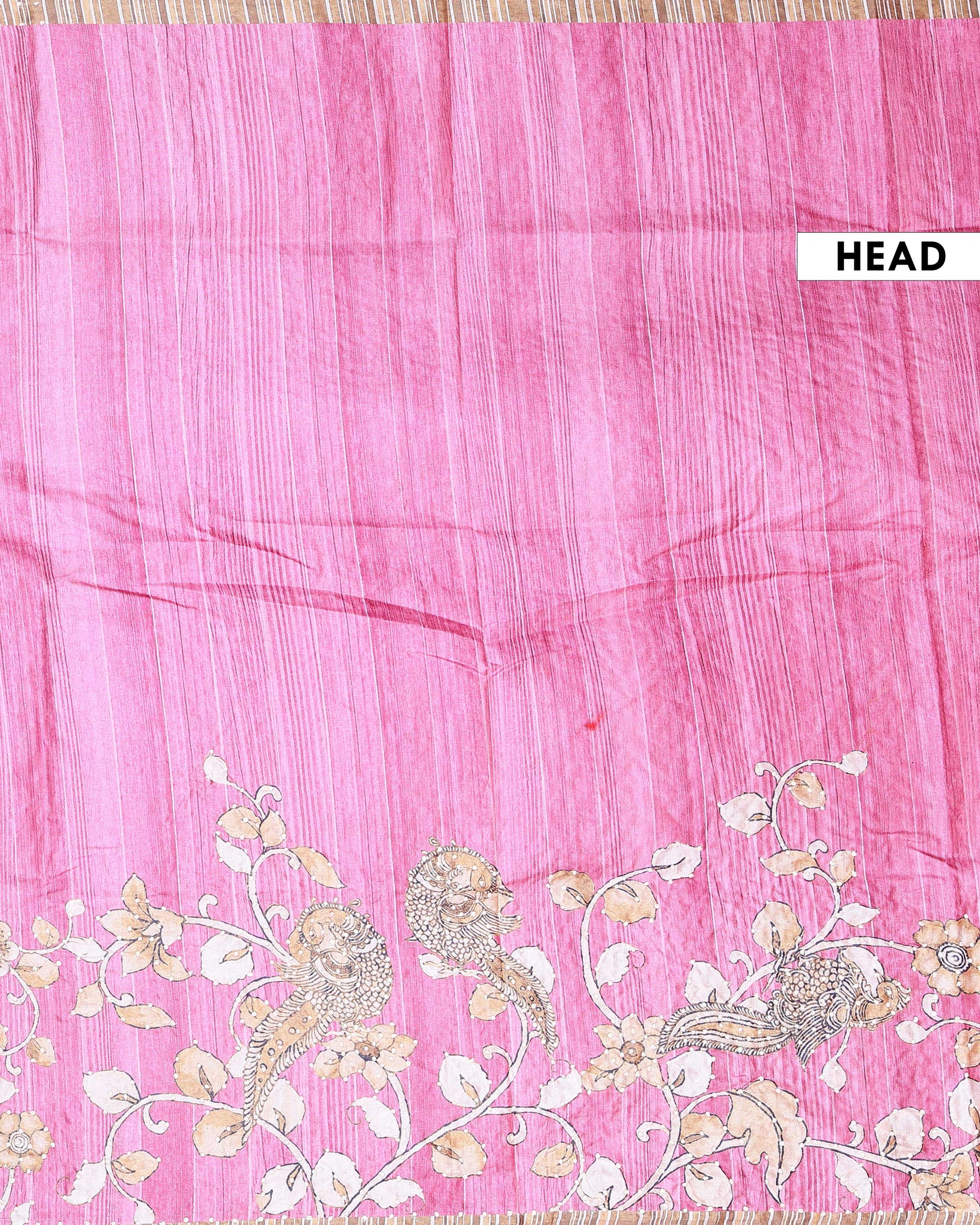 Elegant Semi Tussar Kalamkari Inspired Knot Work Saree with a Classic Self Border - Pink-Head