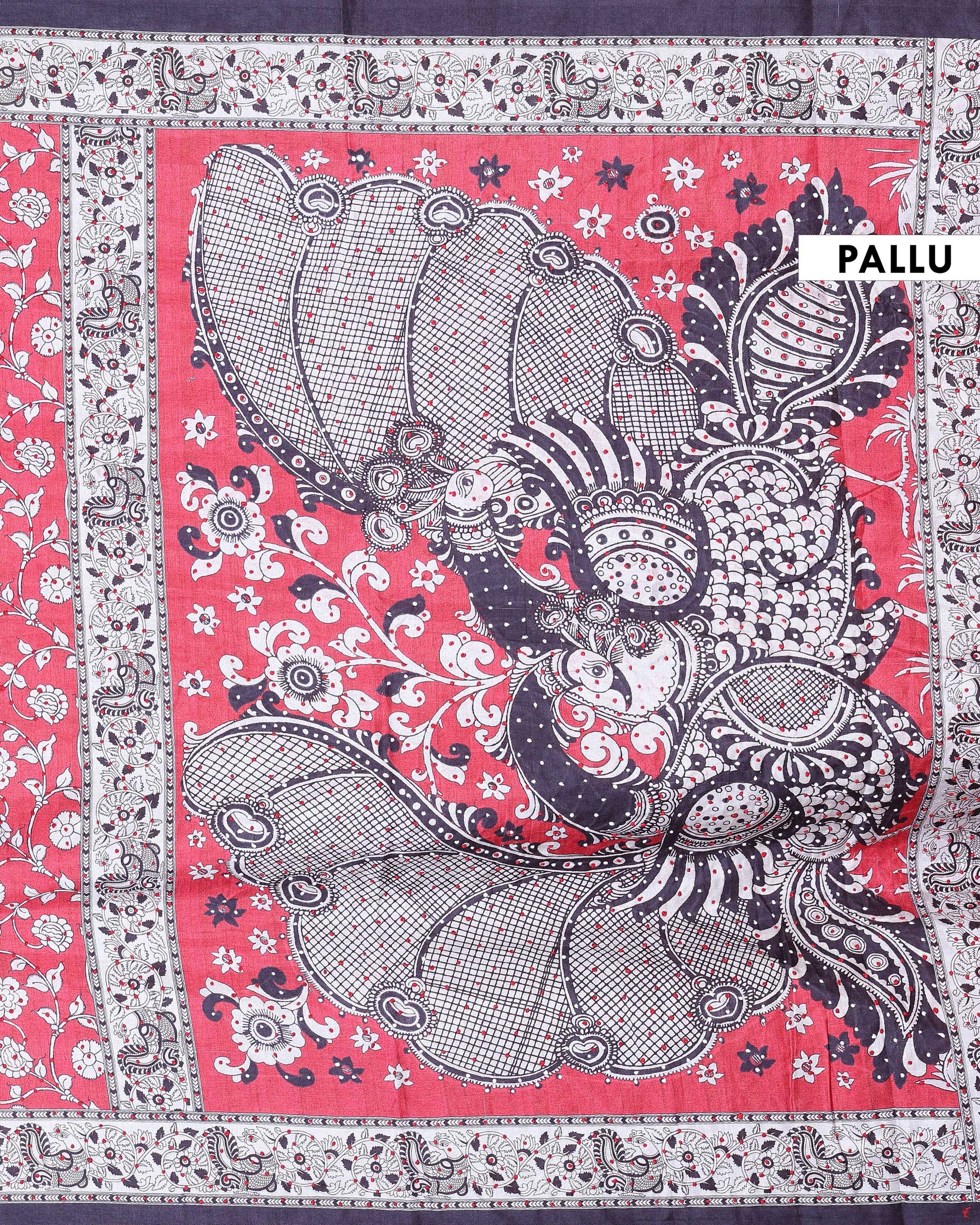 Elegant_Semi_Tussar_Kalamkari_Inspired_Knot_Work_Saree_with_a_Classic_Self_Border_-_Red-Pallu