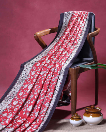 Elegant Semi Tussar Kalamkari Inspired Knot Work Saree with a Classic Self Border - Red