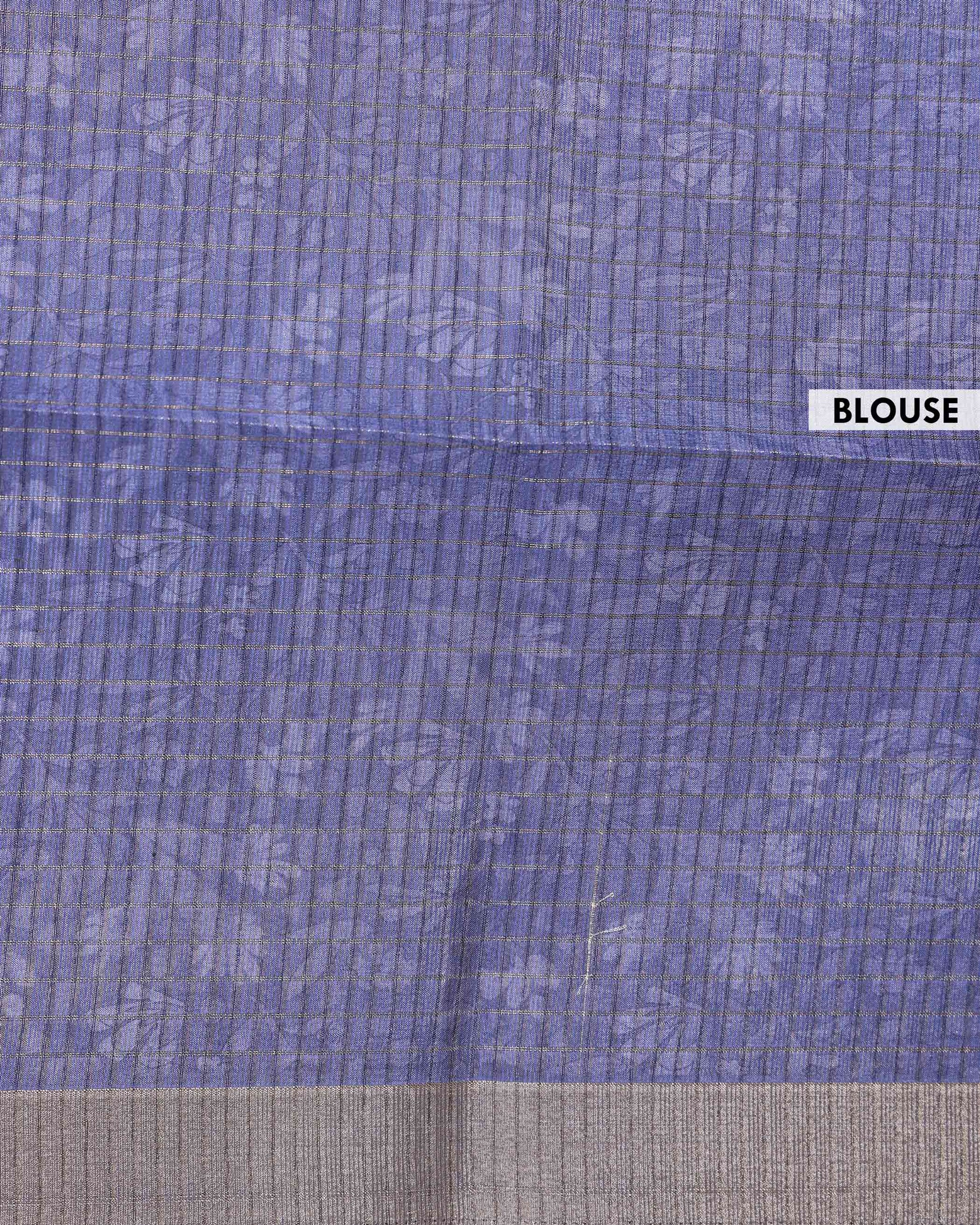 Elegant Semi Tussar Saree with Abstract Floral Print and Classic Woven Border - Blue-Blouse