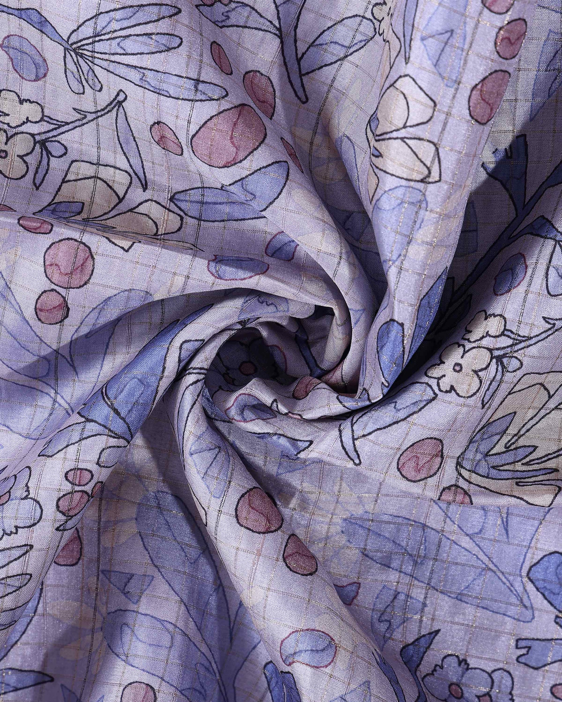 Elegant Semi Tussar Saree with Abstract Floral Print and Classic Woven Border - Blue-Close Up