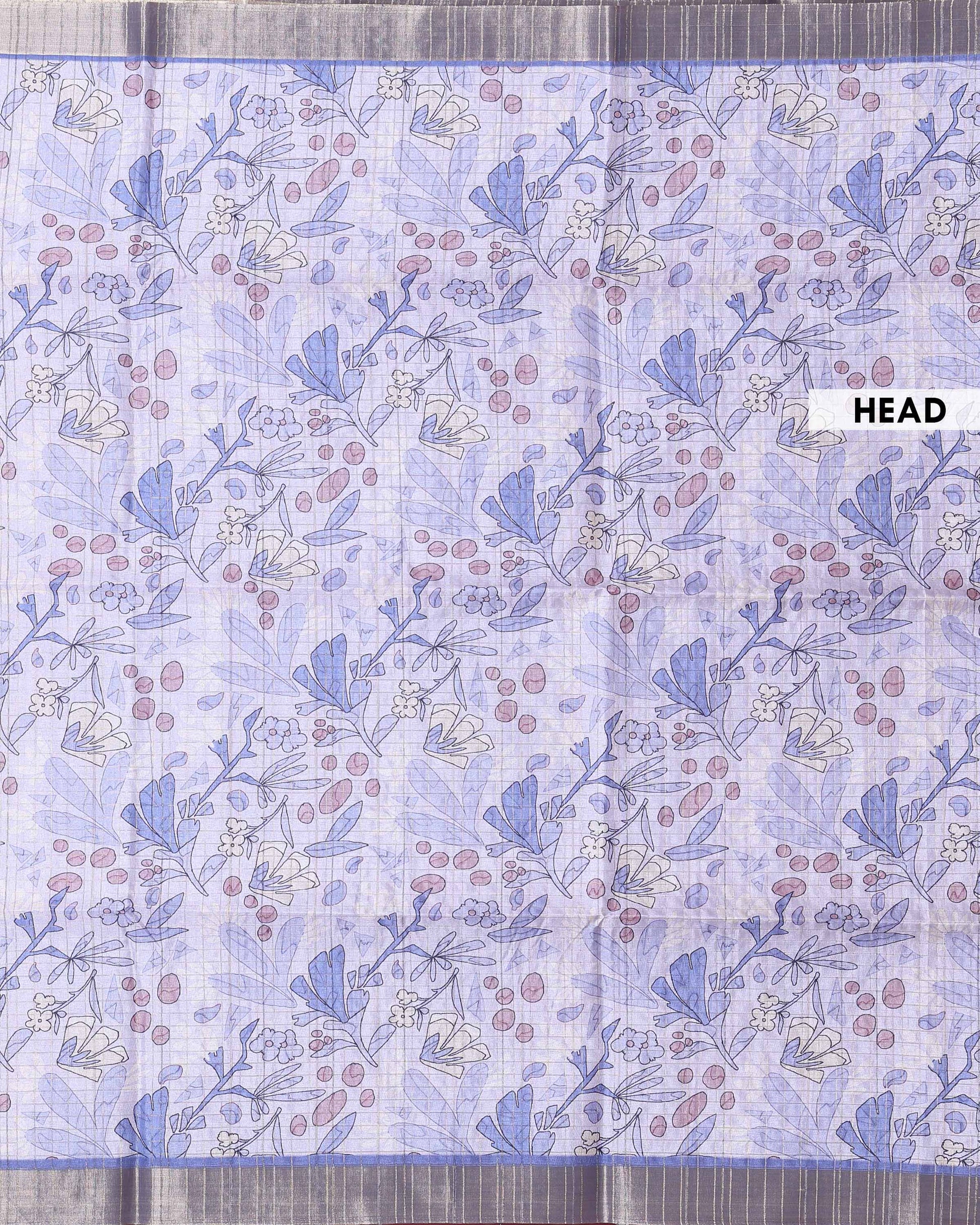 Elegant Semi Tussar Saree with Abstract Floral Print and Classic Woven Border - Blue-Head
