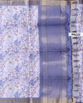 Elegant Semi Tussar Saree with Abstract Floral Print and Classic Woven Border - Blue-Pallu