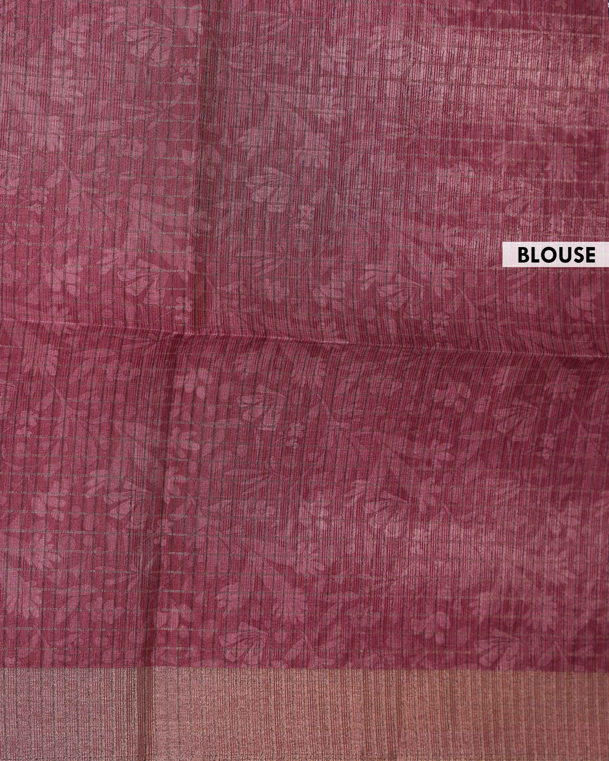 Elegant Semi Tussar Saree with Abstract Floral Print and Classic Woven Border - Pink-Blouse