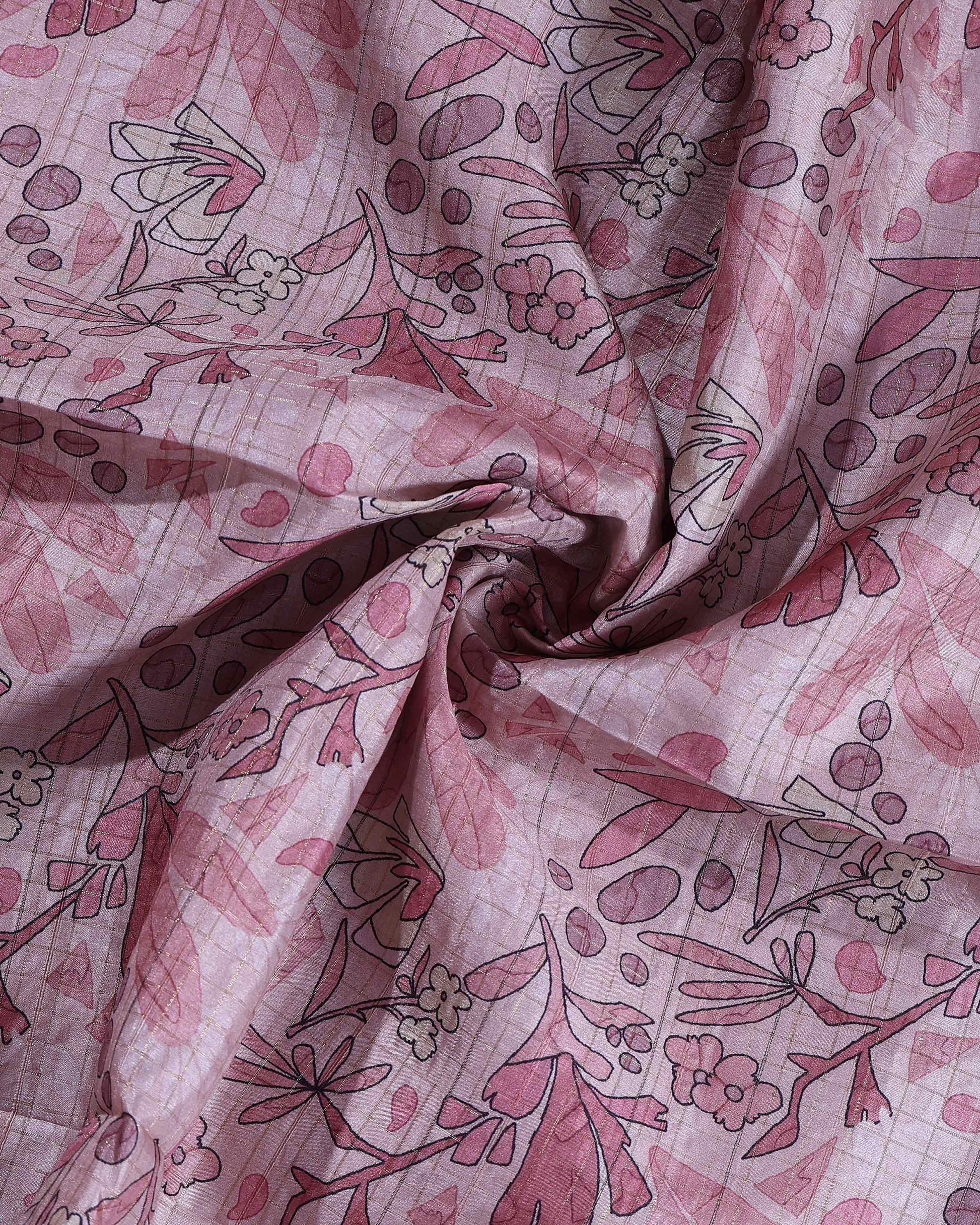 Elegant Semi Tussar Saree with Abstract Floral Print and Classic Woven Border - Pink-Close Up