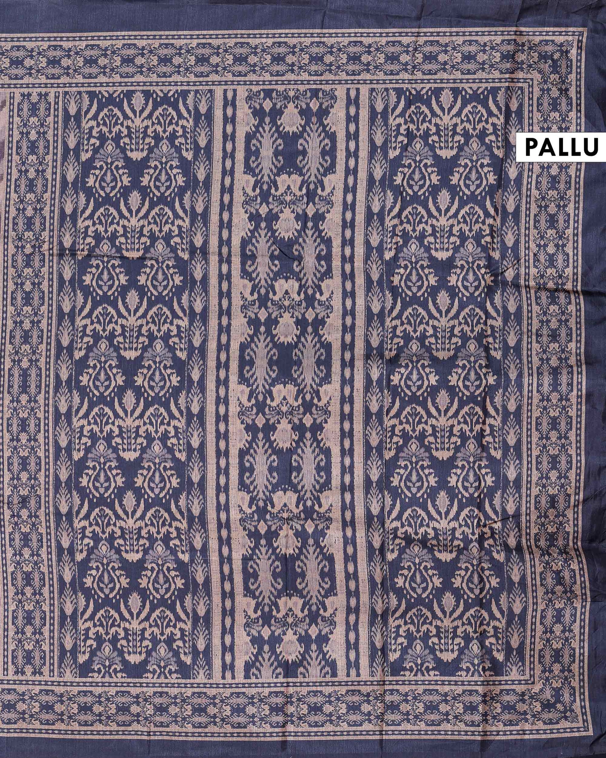 Elegant Semi Tussar Saree with Abstract Woven Pattern and Intricate Traditional Ethnic Border - Multi-Pallu