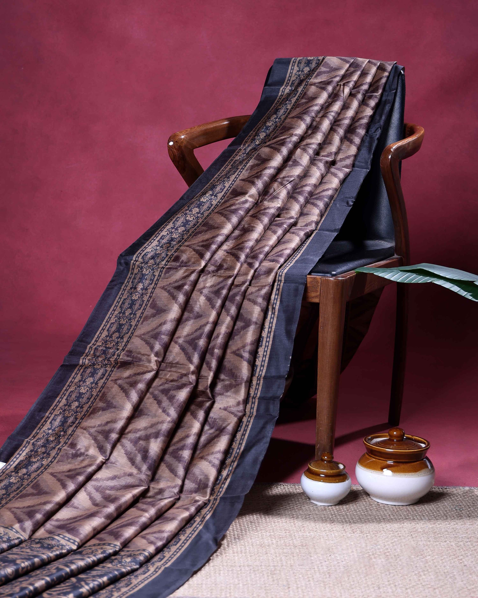 Elegant Semi Tussar Saree with Abstract Woven Pattern and Intricate Traditional Ethnic Border - Multi