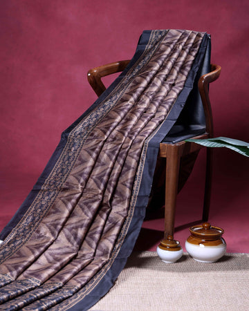 Elegant Semi Tussar Saree with Abstract Woven Pattern and Intricate Traditional Ethnic Border - Multi