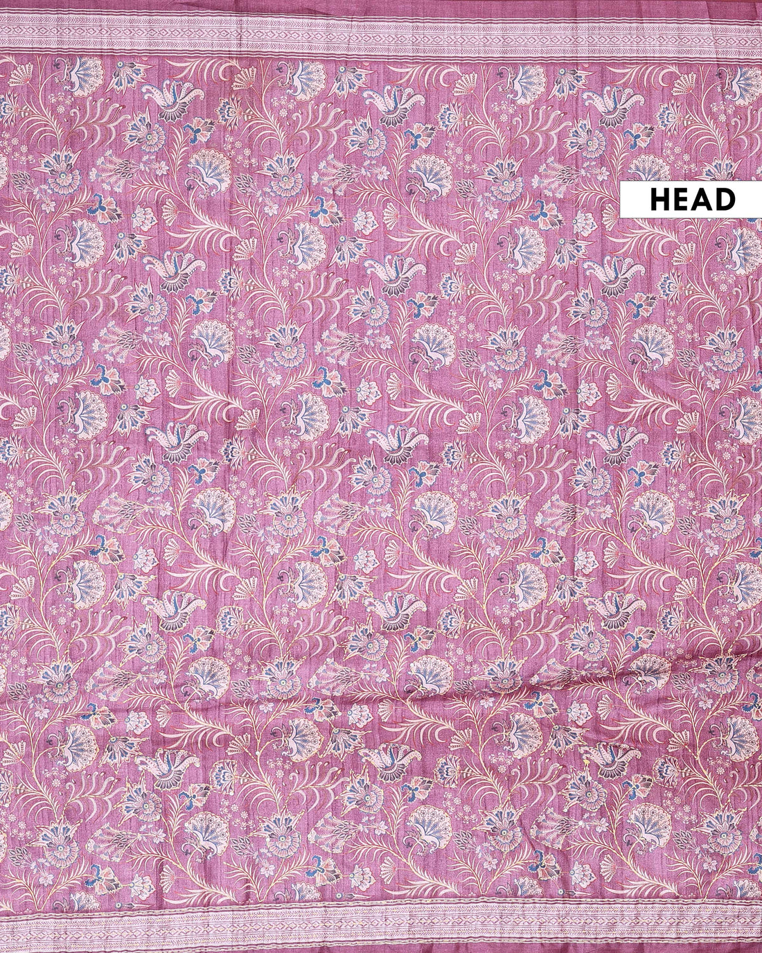 Elegant Semi Tussar Saree with All Over Floral Vine Print and Intricately Woven Traditional Border - Onion Pink
