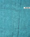 Elegant Semi Tussar Saree with All Over Floral Vine Print and Intricately Woven Traditional Border - Turquoise Blue-Blouse