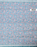 Elegant Semi Tussar Saree with All Over Floral Vine Print and Intricately Woven Traditional Border - Turquoise Blue-Head