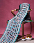 Elegant Semi Tussar Saree with All Over Floral Vine Print and Intricately Woven Traditional Border - Turquoise Blue