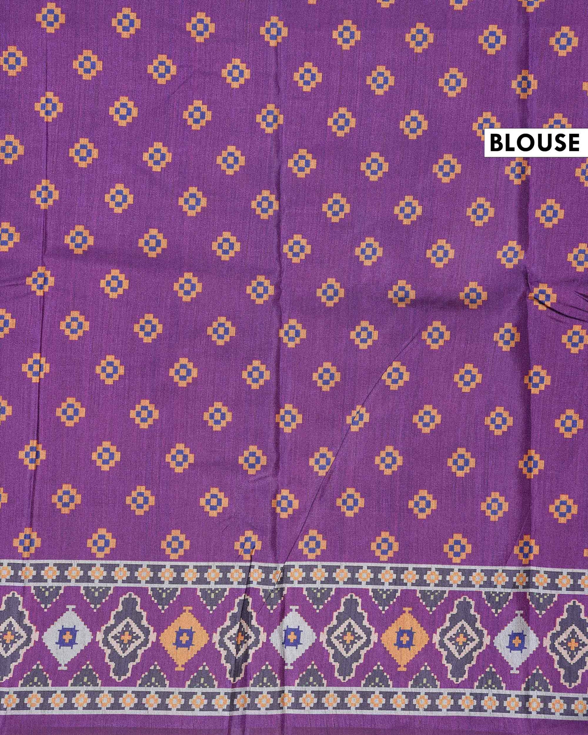 Elegant Semi Tussar Saree with All Over Traditional Butta Motifs and Woven Ethnic Border  -Purple-Blouse