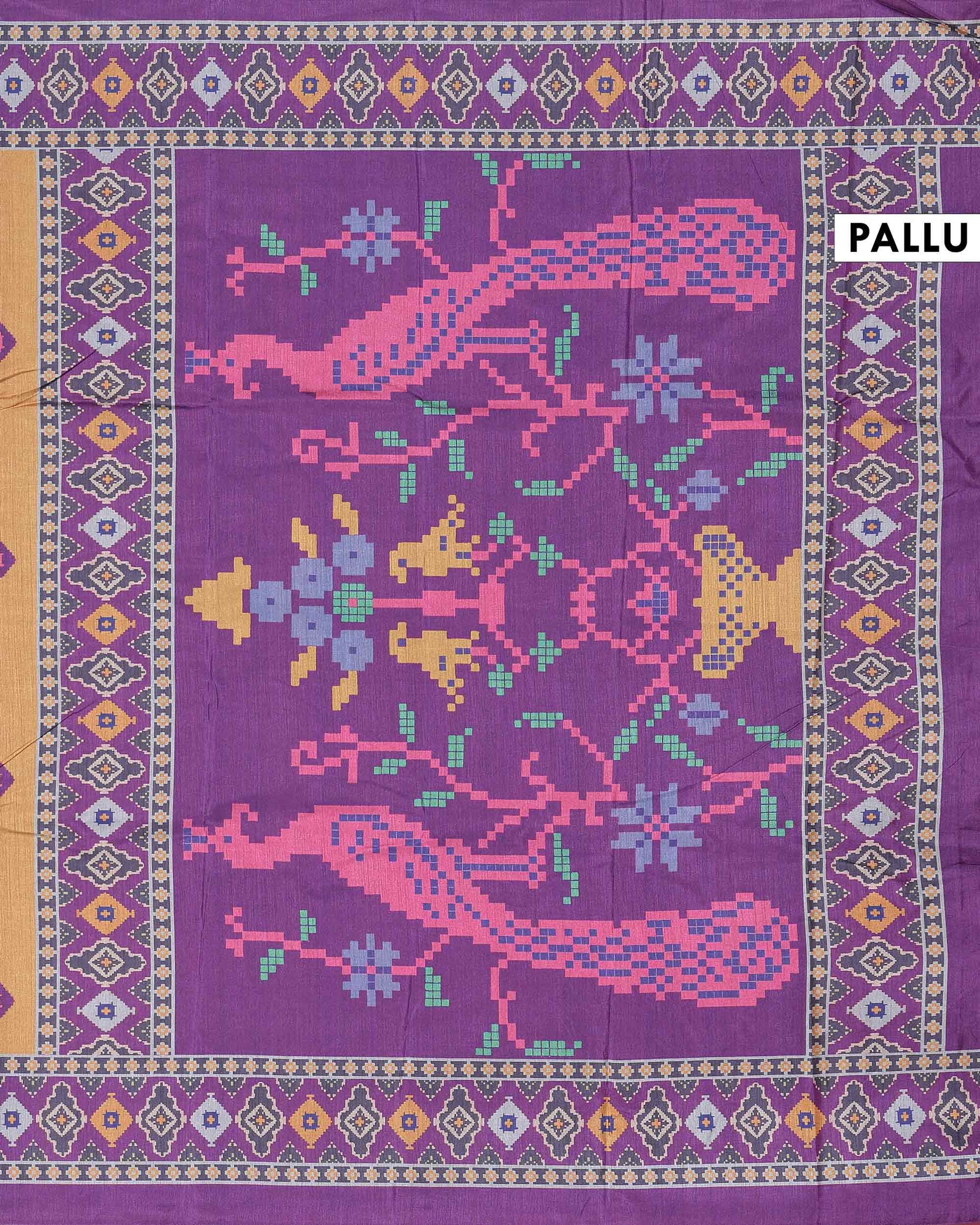 Elegant Semi Tussar Saree with All Over Traditional Butta Motifs and Woven Ethnic Border  -Purple-Pallu