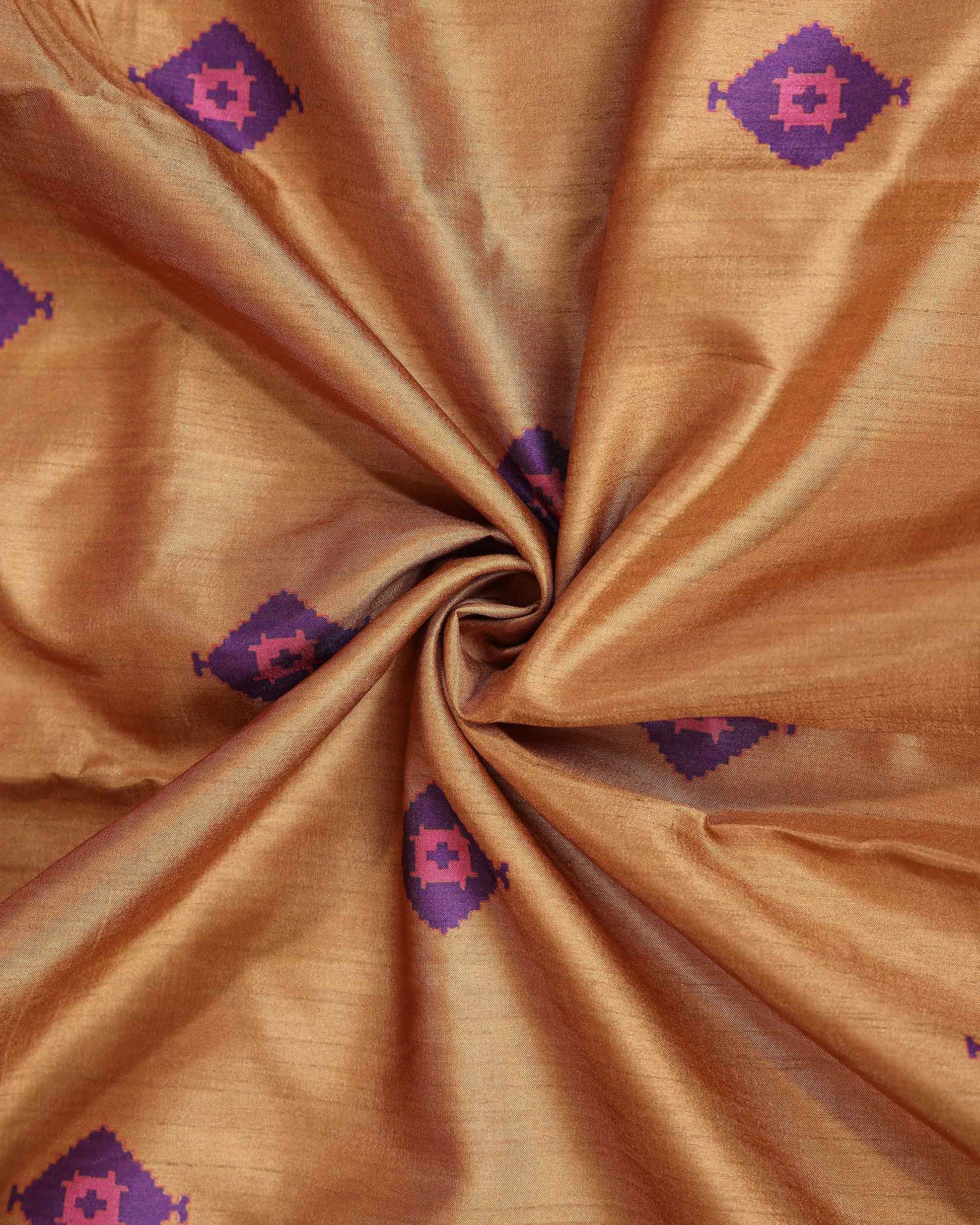 Elegant Semi Tussar Saree with All Over Traditional Butta Motifs and Woven Ethnic Border  - Mustard-Close Up