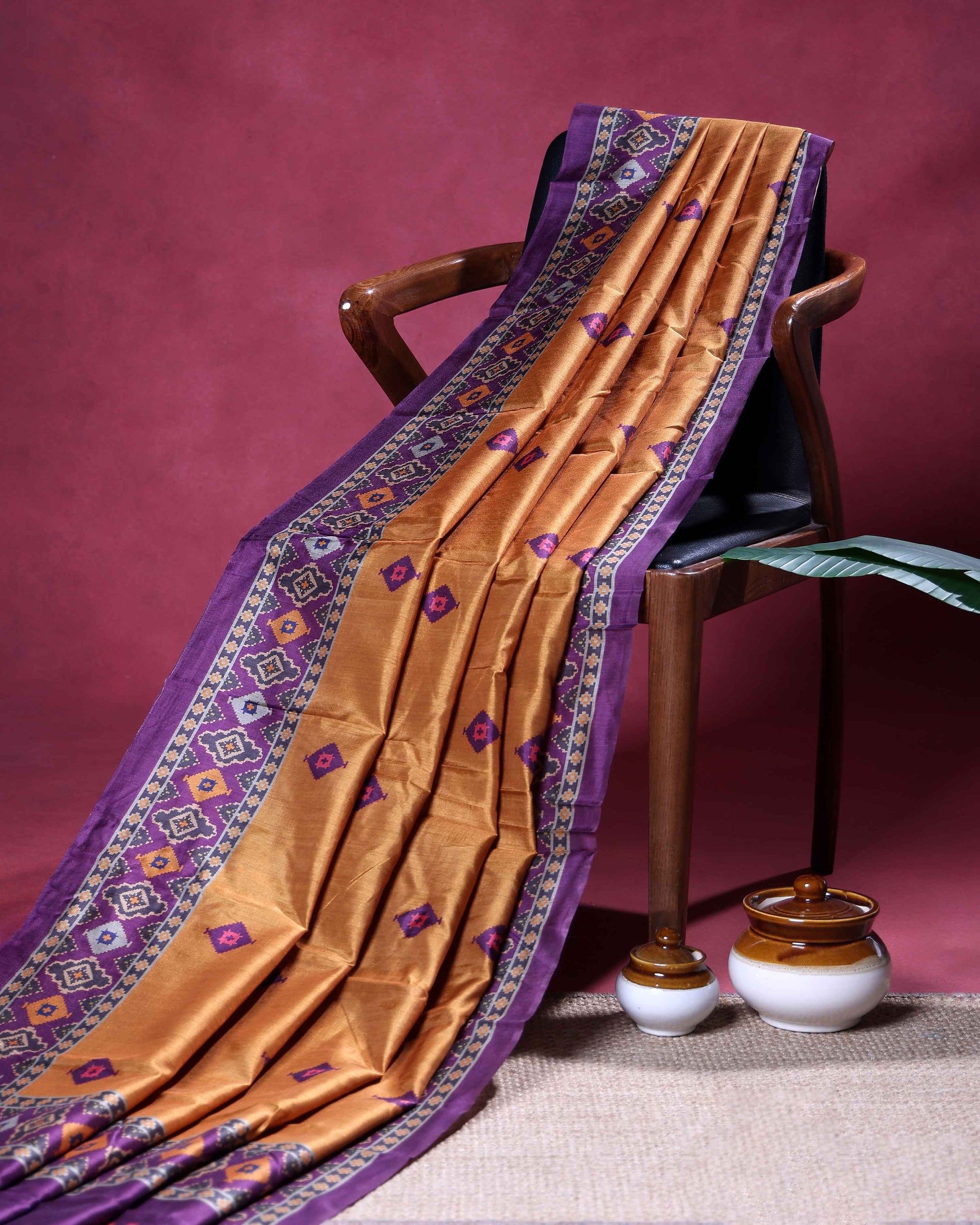 Elegant Semi Tussar Saree with All Over Traditional Butta Motifs and Woven Ethnic Border  - Mustard