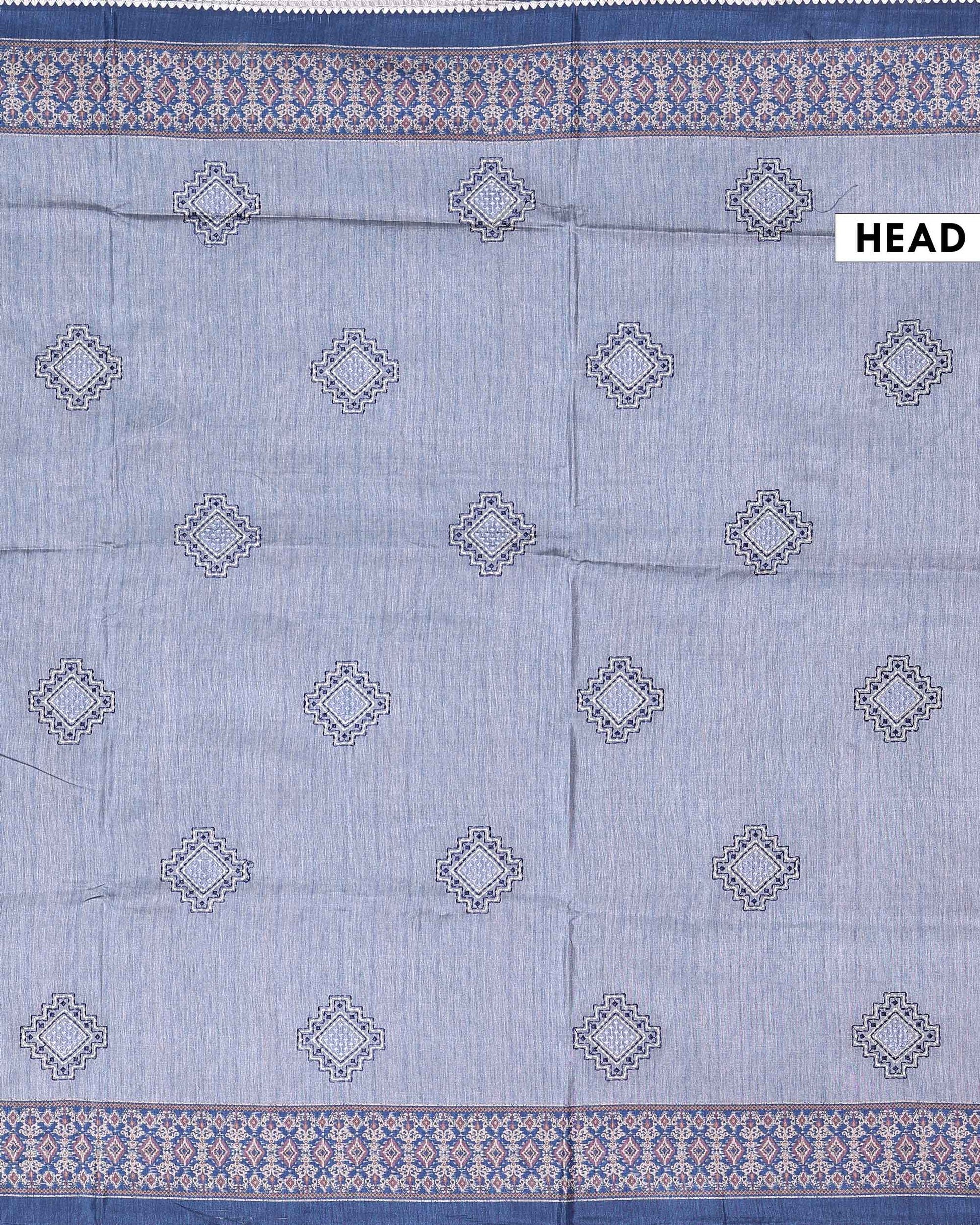 Elegant Semi Tussar Saree with Allover Geometric Buti Motifs and Intricately Woven Traditional Border - Grey-Head