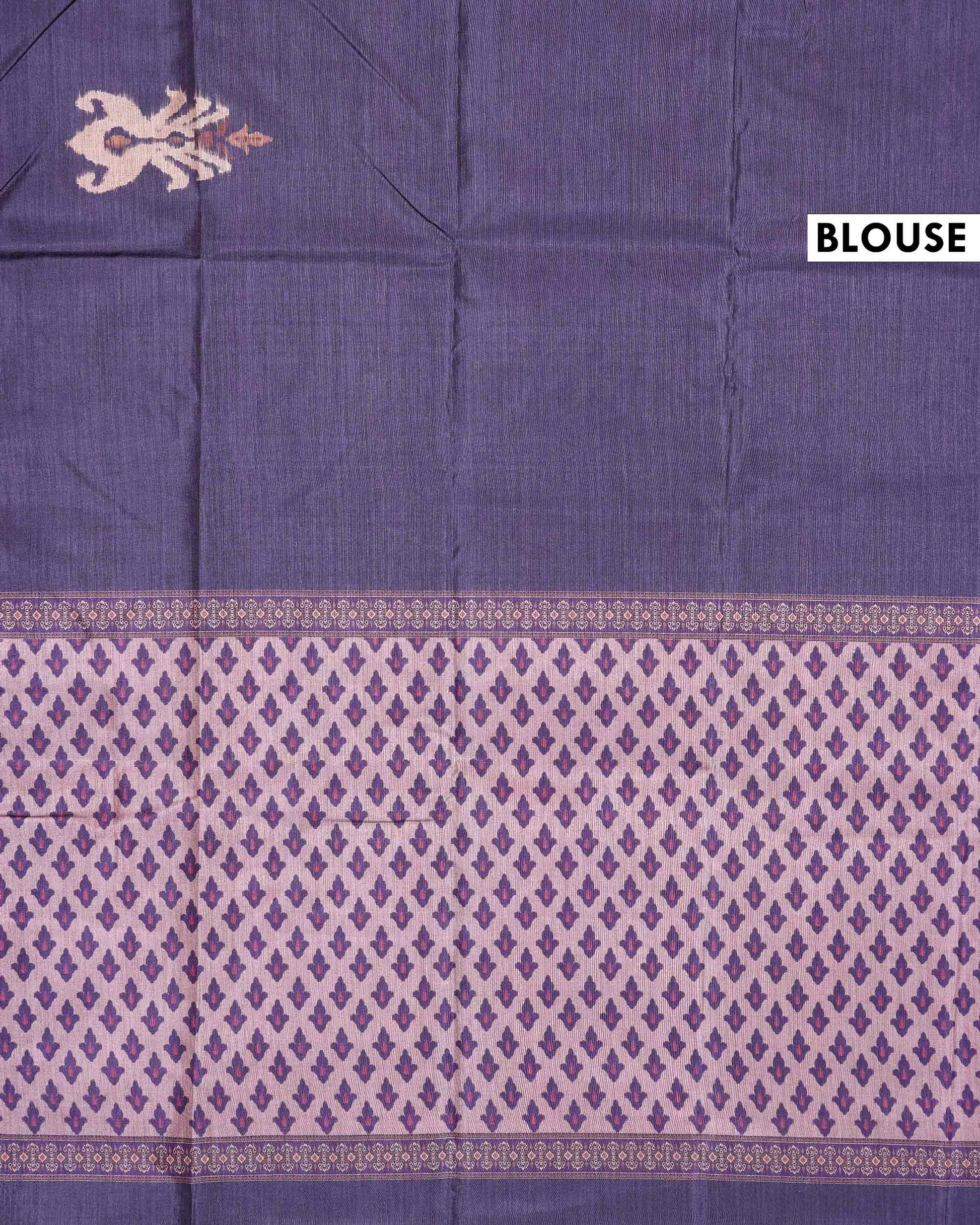 Elegant Semi Tussar Saree with Diagonal Striped Textured Body and Intricately Woven Traditional Ethnic Border - Blue -Blouse