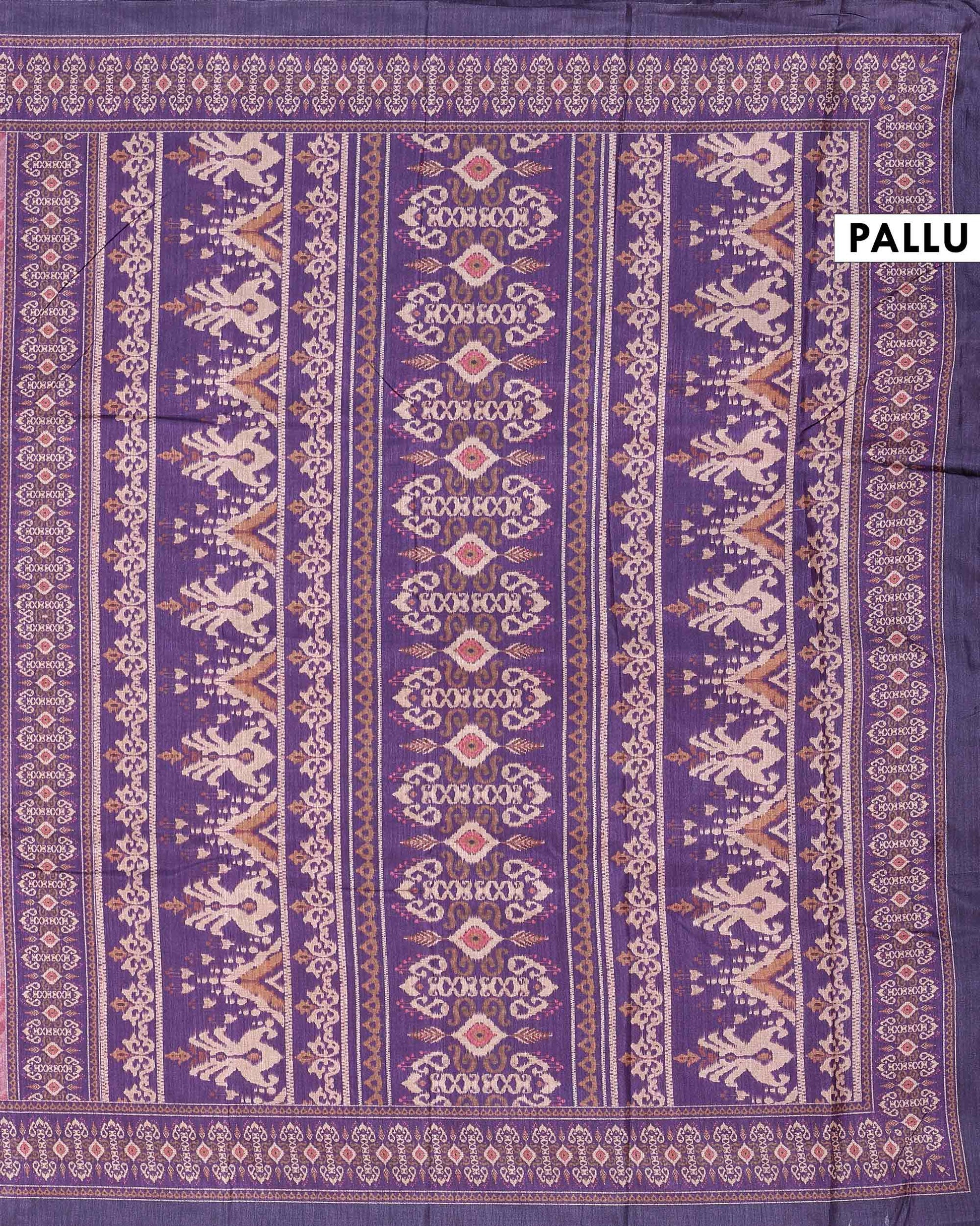 Elegant Semi Tussar Saree with Diagonal Striped Textured Body and Intricately Woven Traditional Ethnic Border - Purple-Pallu