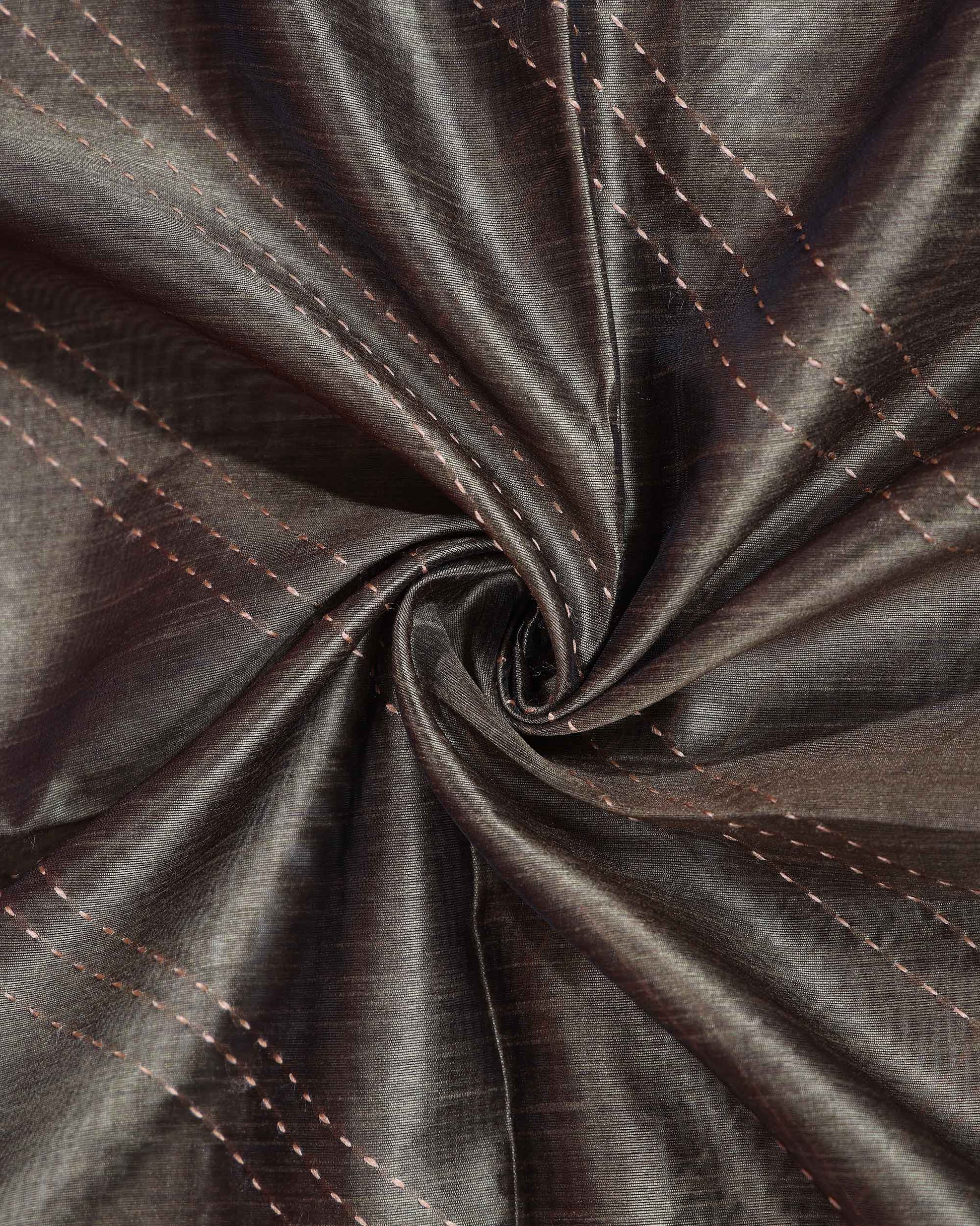 Elegant Semi Tussar Saree with Diagonal Thread Work and Traditional Animal Motif Woven Border - Olive Green-Close Up