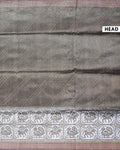 Elegant Semi Tussar Saree with Diagonal Thread Work and Traditional Animal Motif Woven Border - Olive Green-Head
