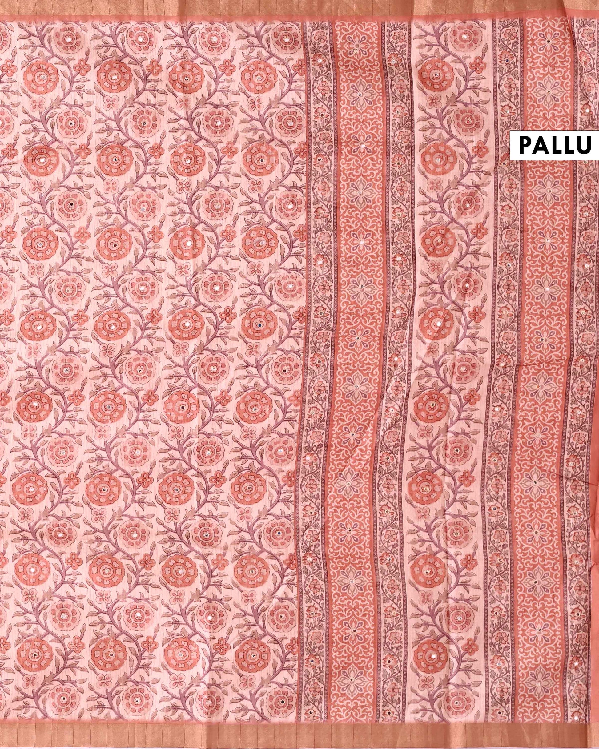 Elegant Semi Tussar Saree with Floral Inspired Motifs and Subtle Woven Border - Cream-Pallu
