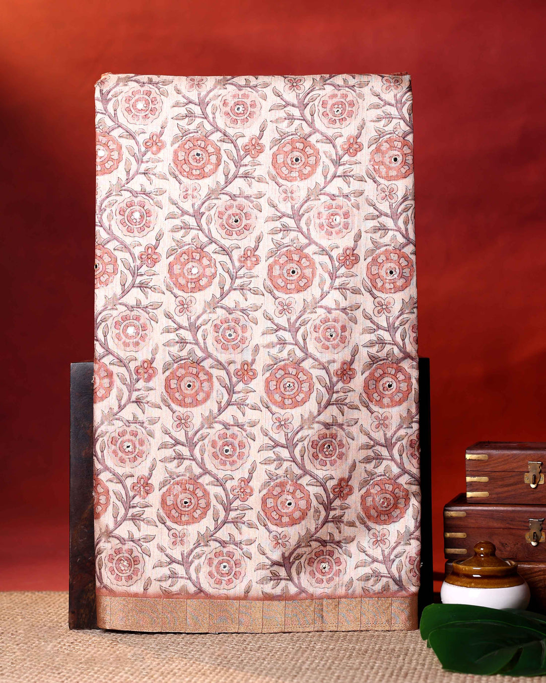 Elegant Semi Tussar Saree with Floral Inspired Motifs and Subtle Woven Border - Cream