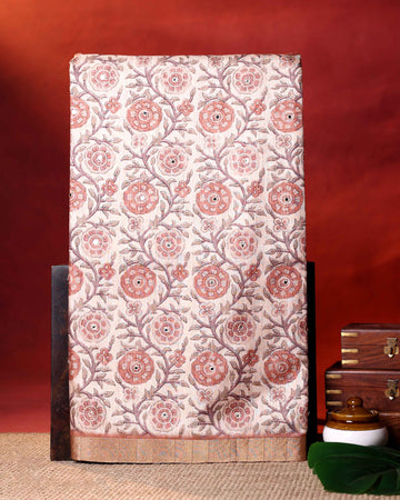 Elegant Semi Tussar Saree with Floral Inspired Motifs and Subtle Woven Border - Cream