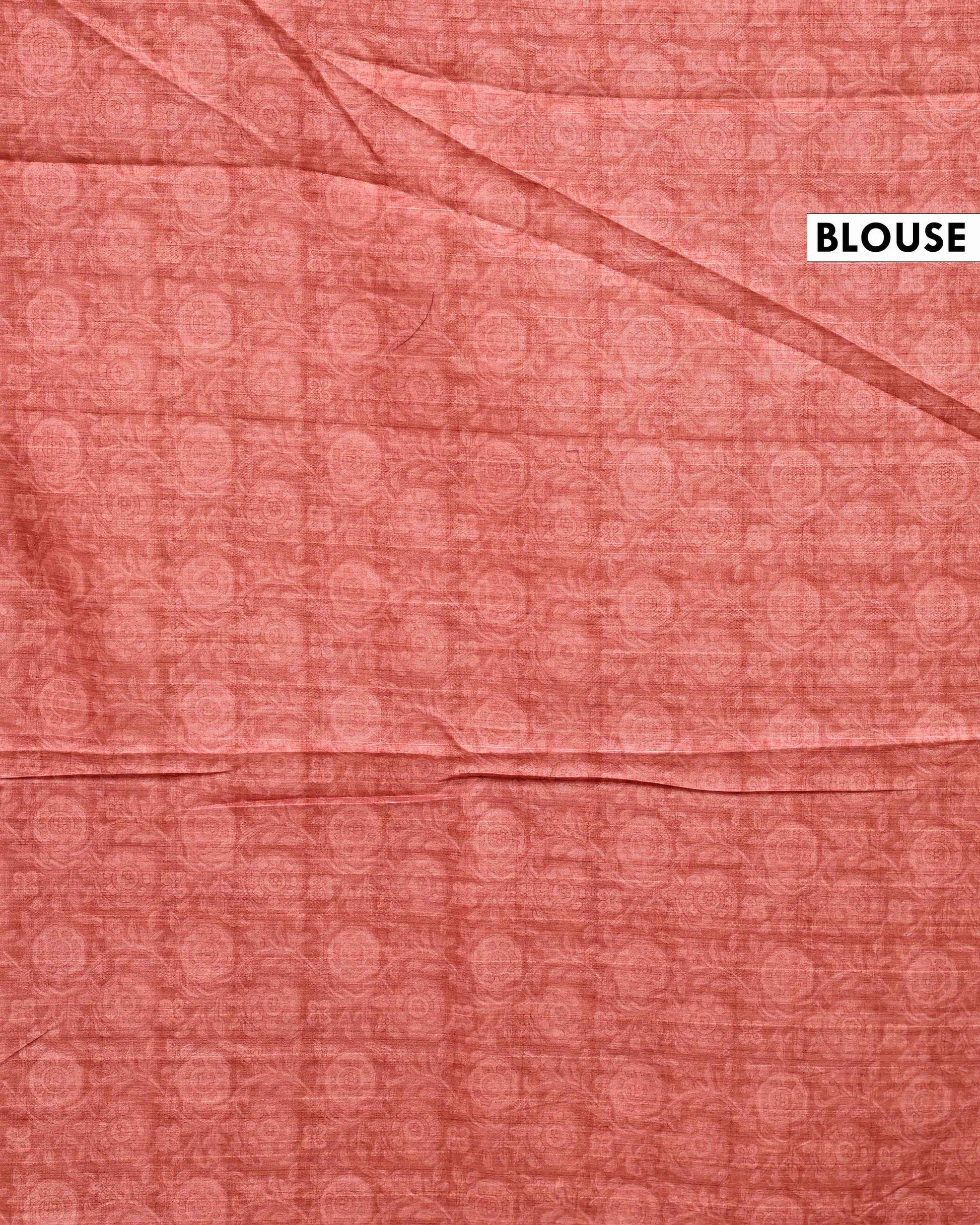 Elegant Semi Tussar Saree with Floral Inspired Motifs and Subtle Woven Border - Red-Blouse