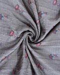 Elegant Semi Tussar Saree with Floral Motifs Textured Weave Body and Subtle Contrast Border- Grey-Close Up